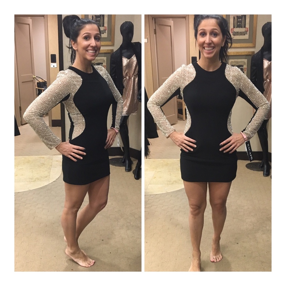Xscape Black Mesh Bodycon Sheath Dress Rhinestone